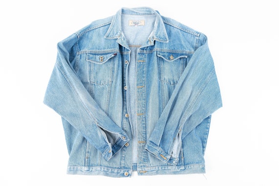 80s vintage denim jacket dark blue Size M jeans jacket hard cotton gender neutral outdoor granola lumberjack style second hand clothing