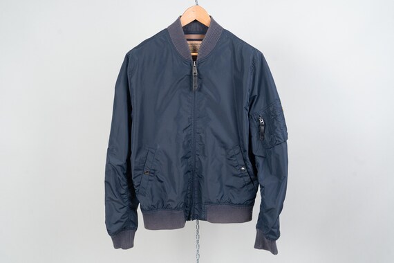 Vintage Lined Bomber Jacket Blue Minimalist Size L Oversized