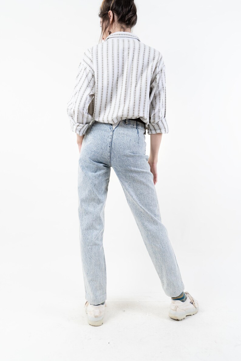 Vintage high rise denim pants leather detail Size XS S 80s image 7