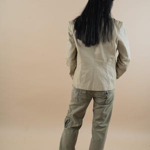 vintage leather jacket beige minimalist genuine leather jacket woman Size M 80s 90s