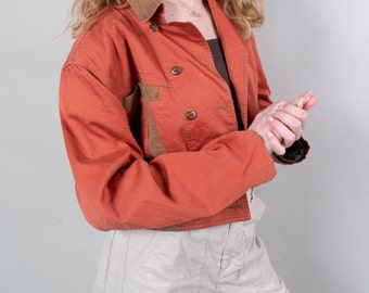 【COLOR iN ID】How Vintage Crop Cotton Jacket Double-Knit Cotton-Blend Cropped Jacket in Jackets