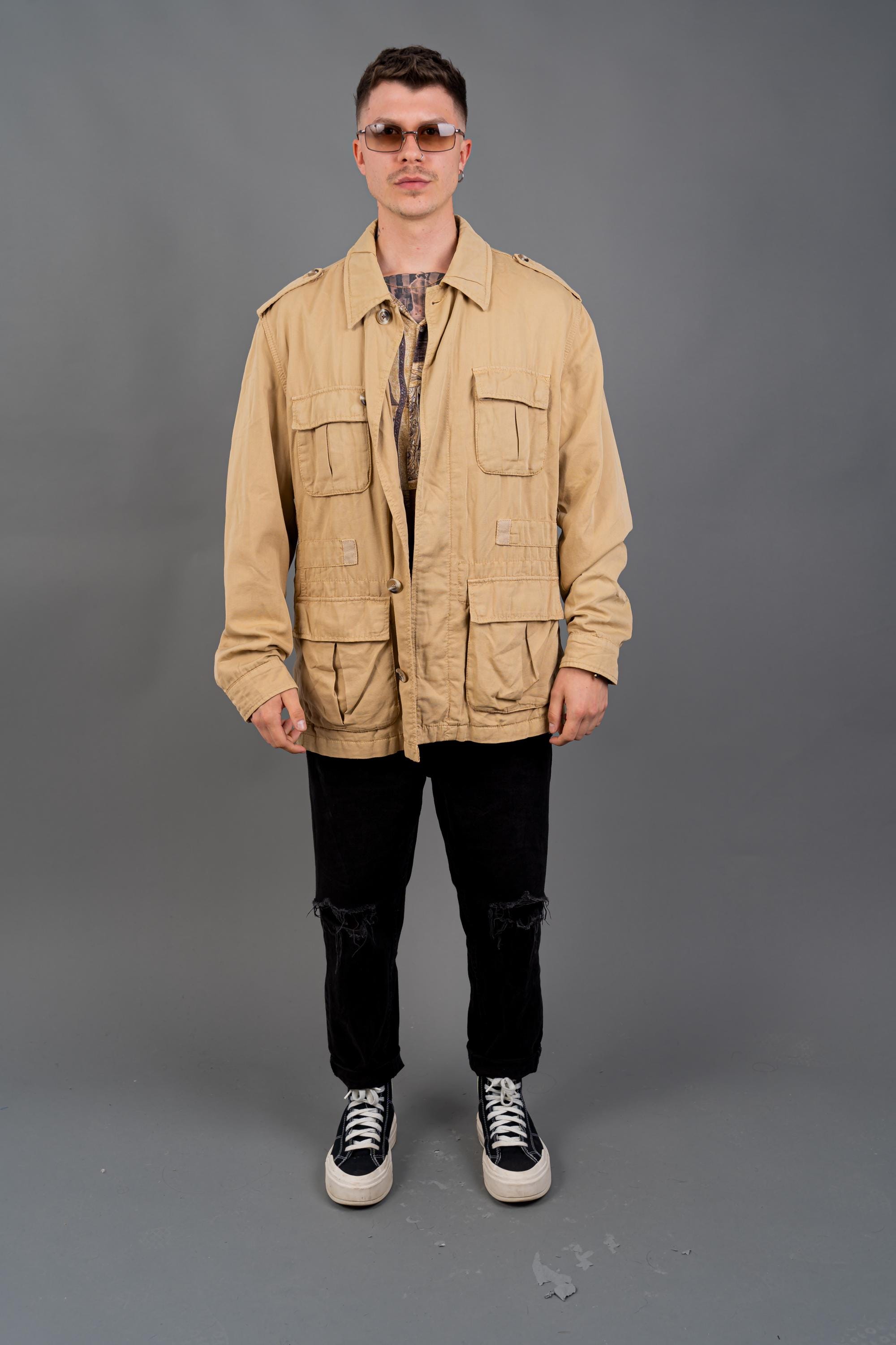Authentic Y2K Paul Rosen Beige Utility Jacket | Oversized Vintage