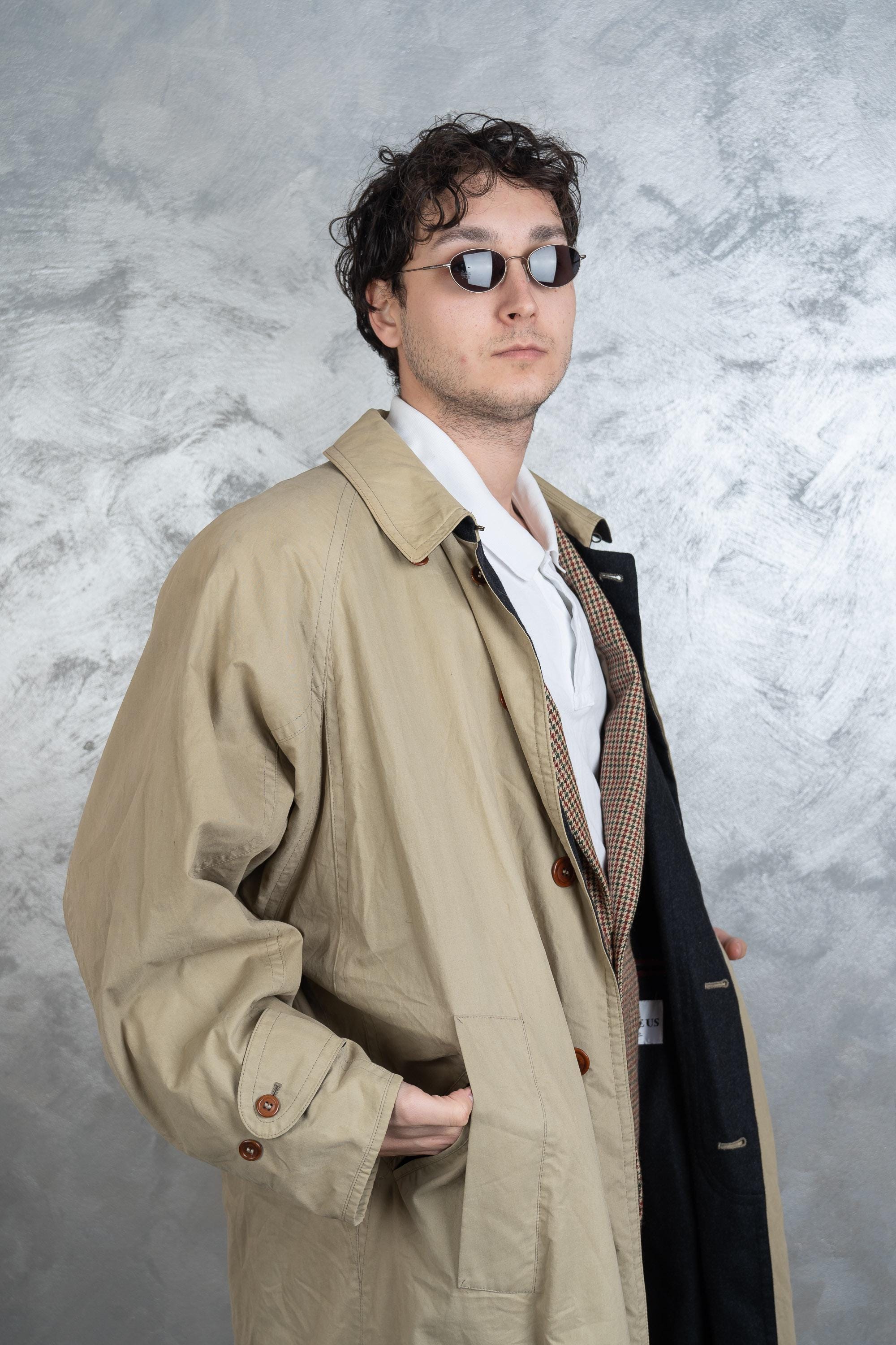 Vintage Classic Trench Coat Single Breasted Gray Brown Fleece