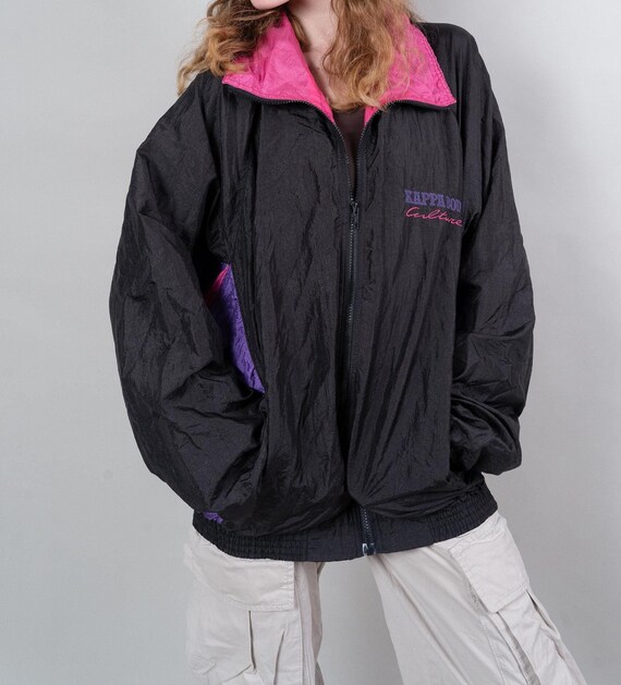 Kappa97/98” PALERMO ウィンドジャケット 黒/ピンク3L Vintage Kappa Windbreaker Size L Shelljacket Sport Jacket