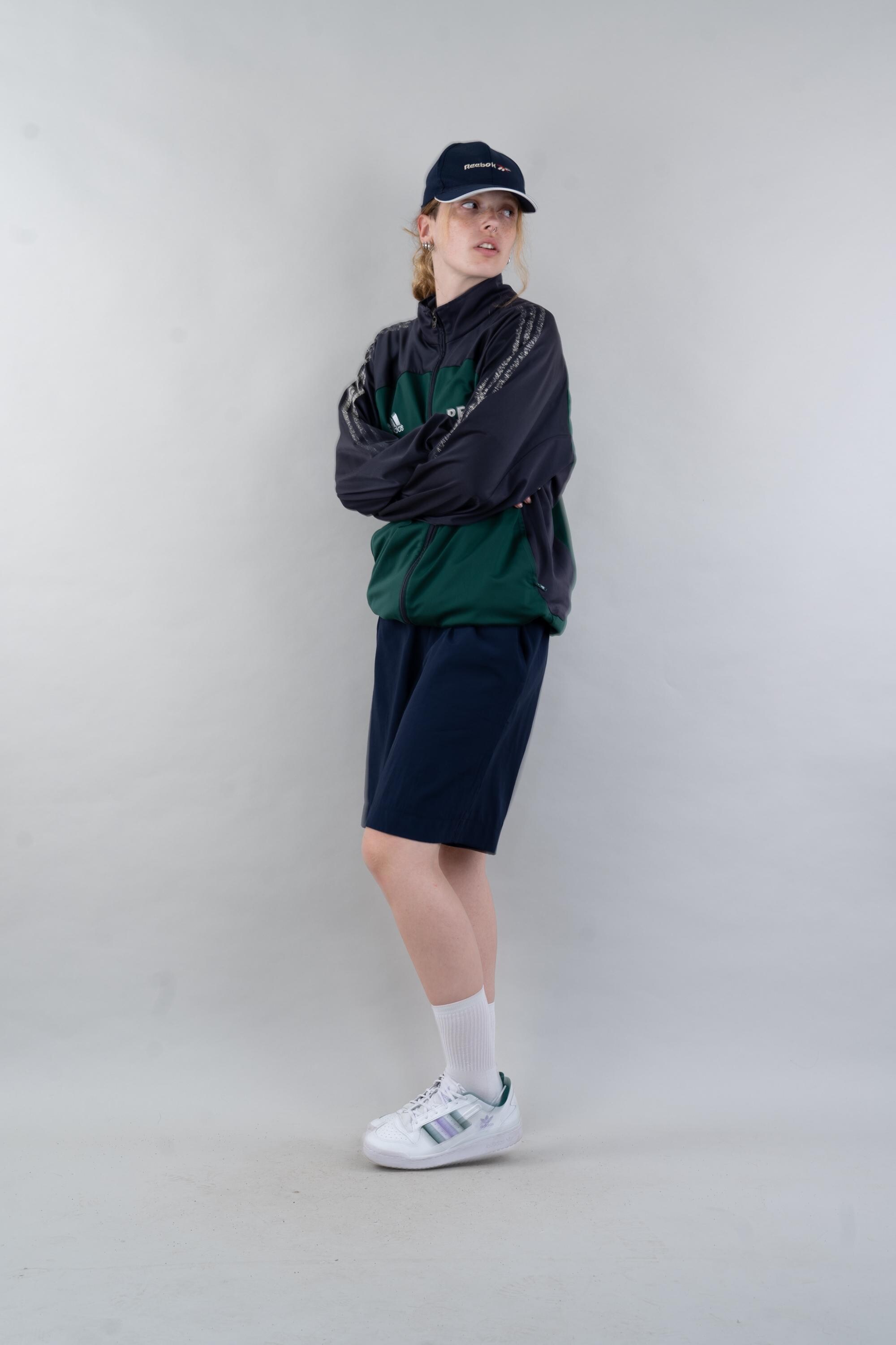 Vintage Adidas Sport Jacket Trainings Jacket Black Green With