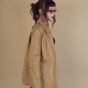 vintage leather jacket beige minimalist genuine leather jacket woman Size M 80s 90s