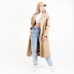 Vintage leather coat beige suede leather soft leather coat minimalist oversized button up gender neutral y2k 90s aesthetic second hand image 2