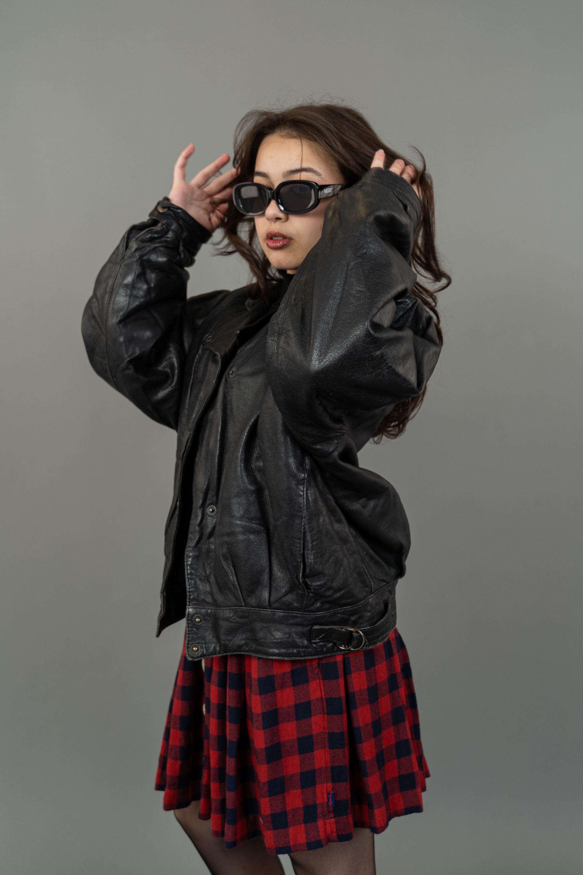 80s Vintage Black Leather Bomber Jacket - Cropped Size M - Etsy