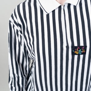 Vintage striped shirt quarter zip black and white striped cotton 80s image 5