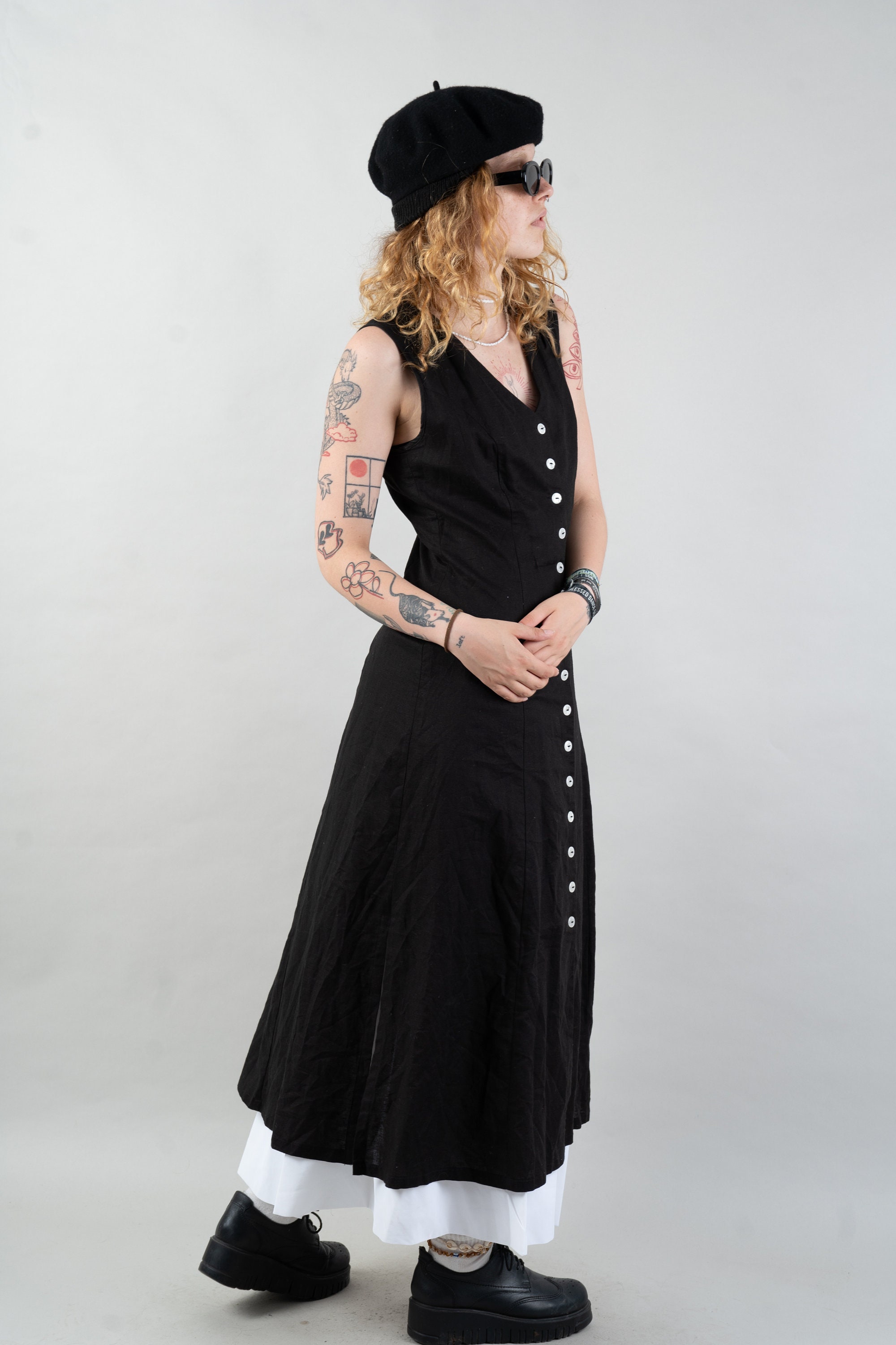 #80 Maxi Split Neck Button Down Dress