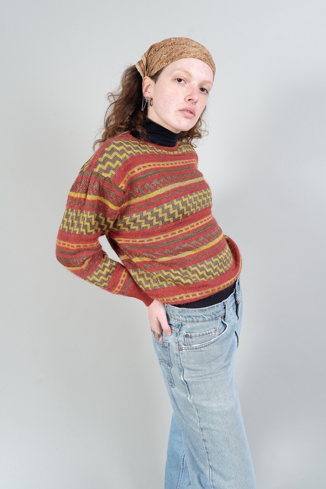 【archive】90s Flower brown knit sweater Brown Floral Sweater - Etsy