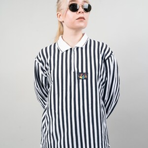 Vintage striped shirt quarter zip black and white striped cotton 80s image 2