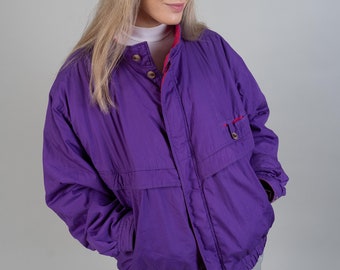 Vintage ski jacket parka purple fleece lined Size L 80s