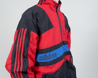 vintage Adidas jacket red blue color block Size L 80s 90s