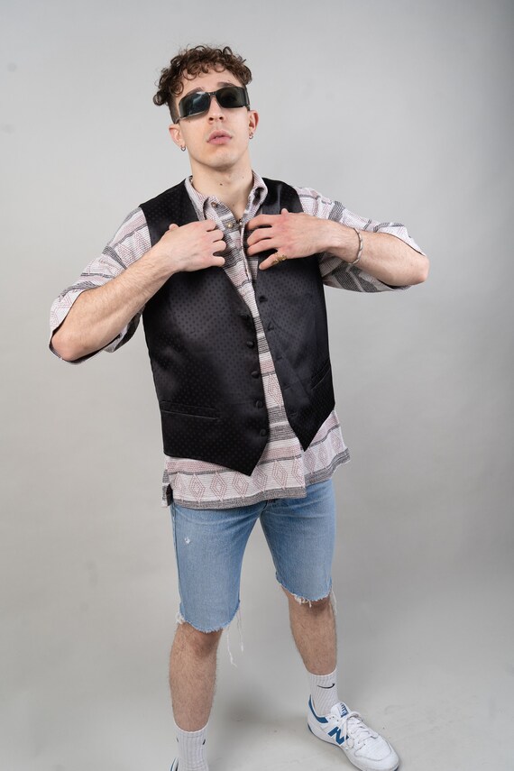 Vintage satin vest black with pockets Size L cotton 80s 90s - Etsy.de