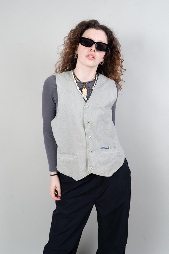 Vintage vest grey cotton Size L gender neutral 80s - image 9