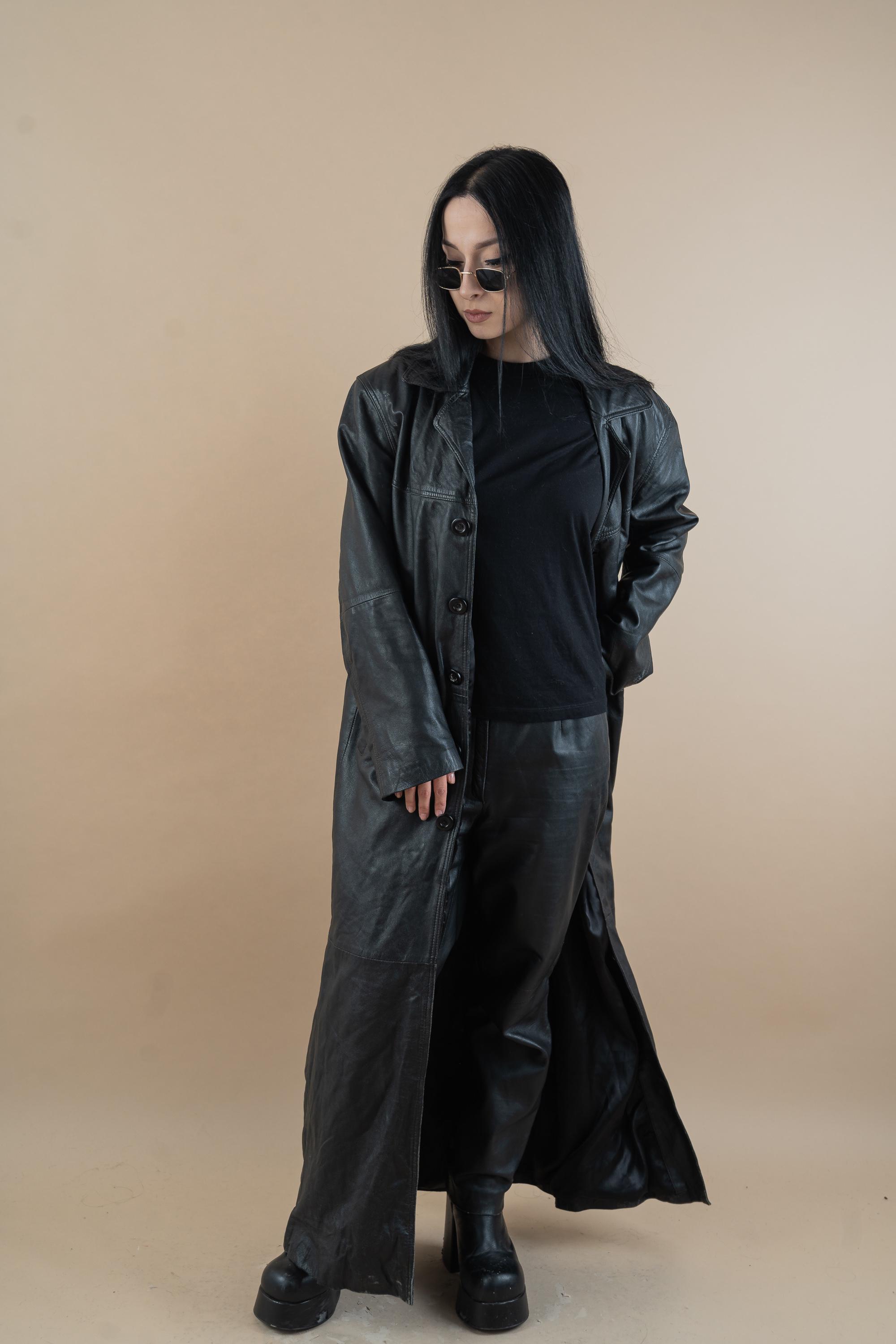 Vintage Leather Coat Overcoat Black Genuine Soft Leather Jacket