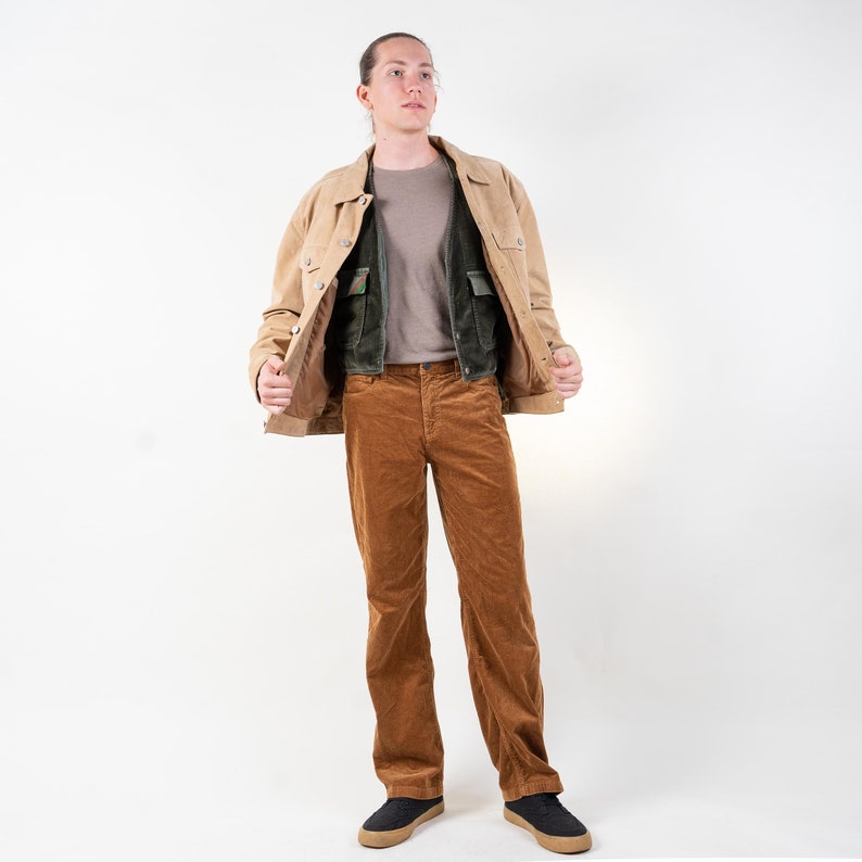 Vintage corduroy pants L beige regular fit pants 80s 90s image 2