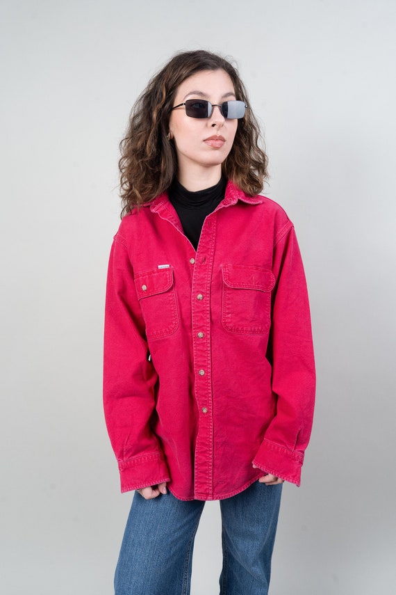 vintage Carhartt shirt red denim shirt oversized … - image 3