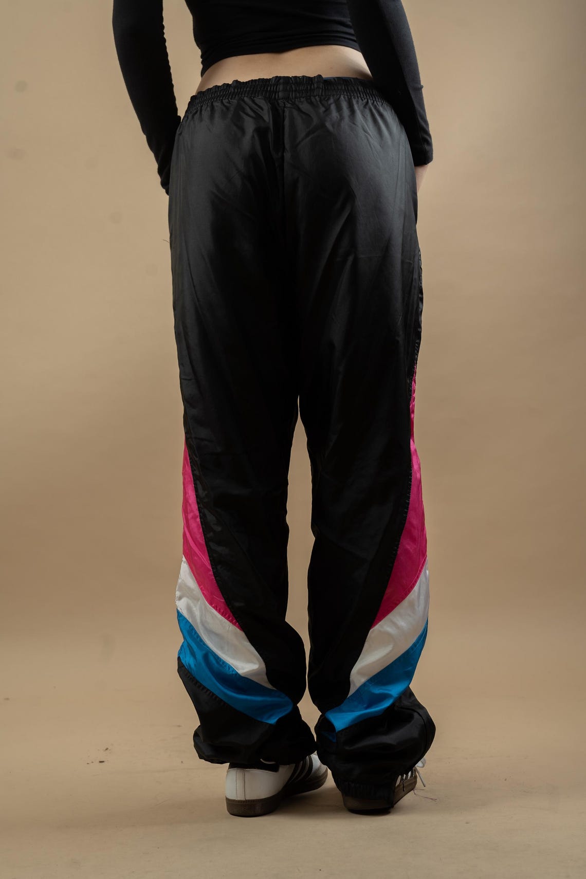 Vintage Adidas Track Pants 80s 90s Jogger Black With White, Pink, Blue — free download