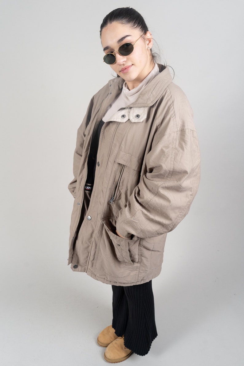 Vintage parka jacket oversized beige / cream crazy pattern lining Klepper 80s image 3