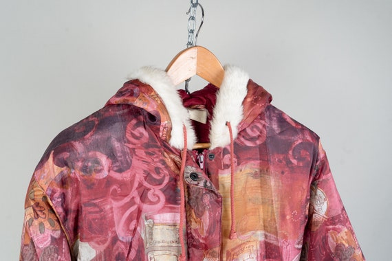 Vintage red pastel winter jacket abstract crazy p… - image 4