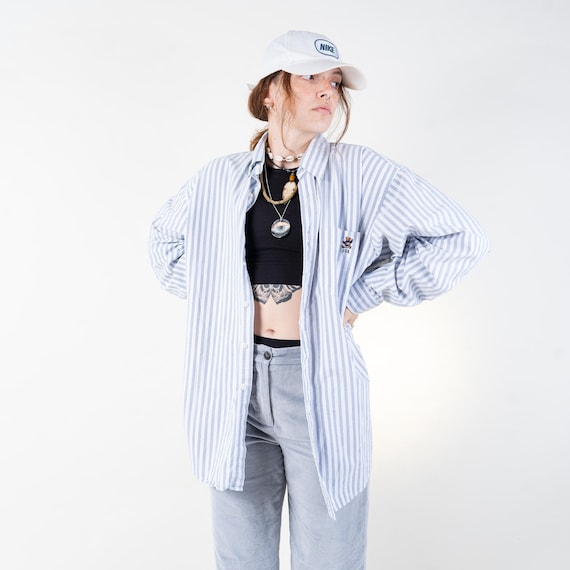 Vintage Polo by Ralph Lauren Shirt Striped Blue and White Vintage Polo by Ralph Lauren Shirt Striped Blue and White