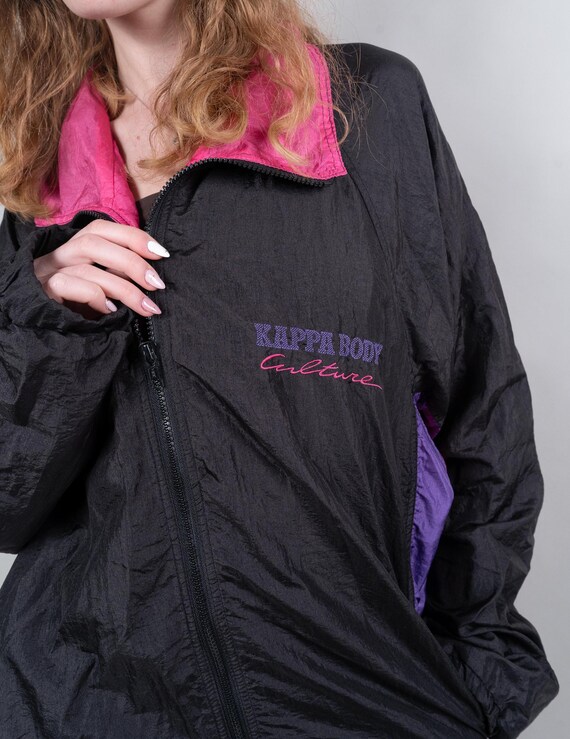 Kappa97/98” PALERMO ウィンドジャケット 黒/ピンク3L Vintage Kappa Windbreaker Size L Shelljacket Sport Jacket