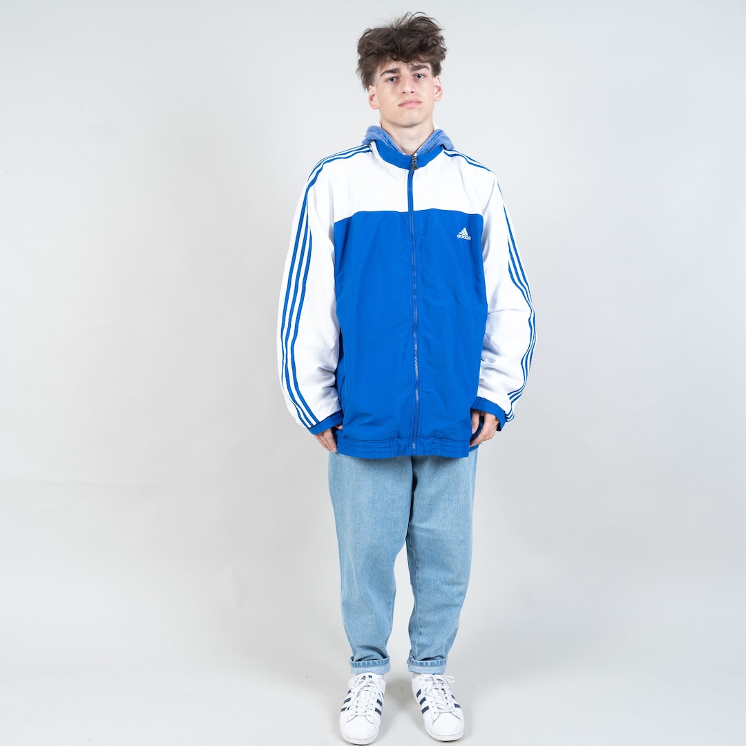 Vintage Adidas Blue and White Windbreaker Jacket Size XL 80s 90s