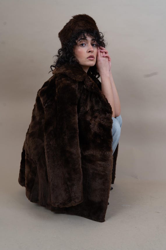 Vintage Mob Wife Fur Jacket Overcoat Brown Real Fur Size S / Meter