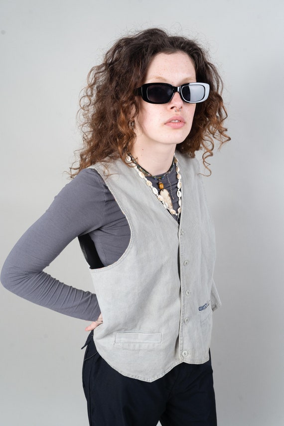 Vintage vest grey cotton Size L gender neutral 80s - image 6