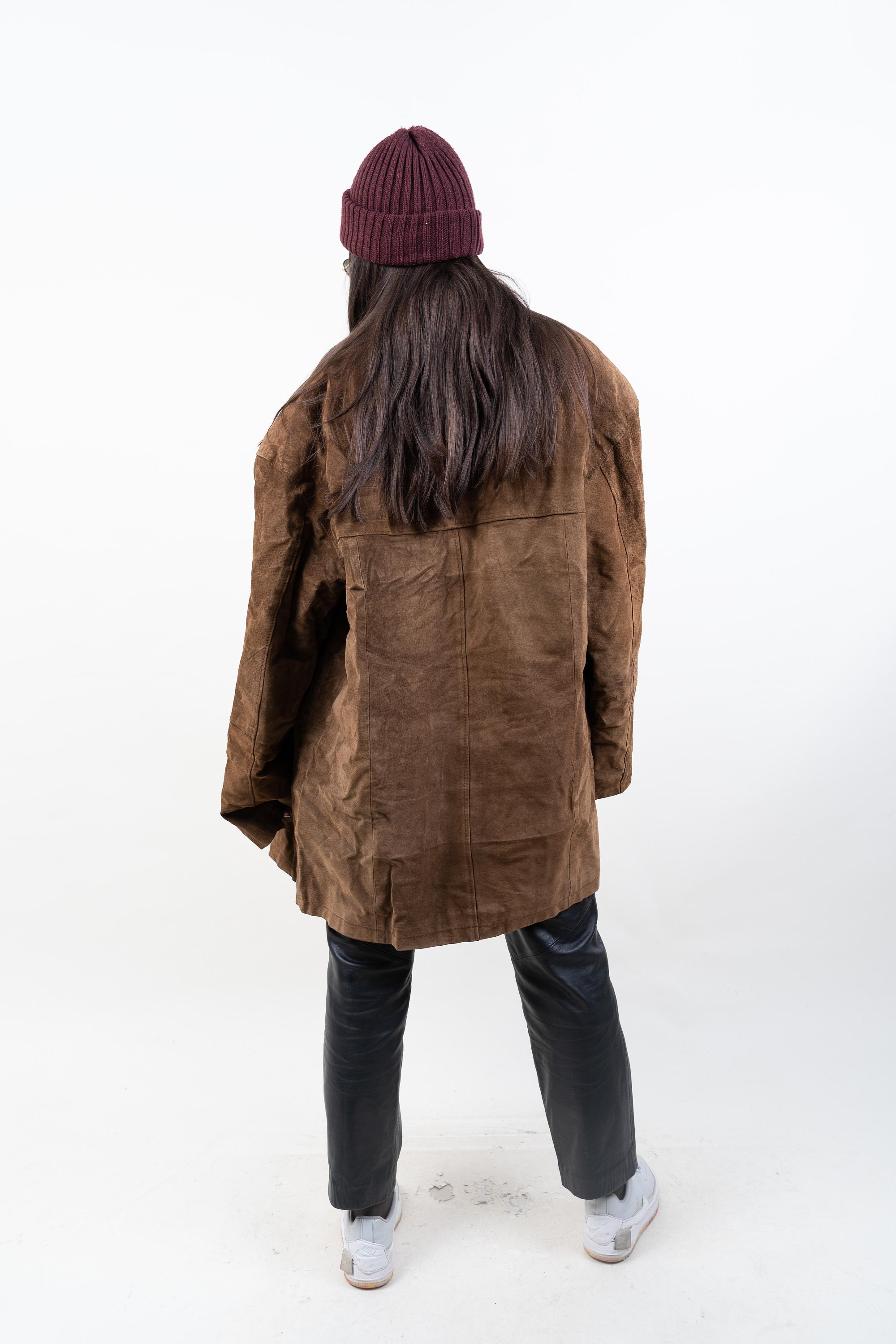 Vintage Leather Suede Jacket Brown Button up Oversized Size Vintage Leather Suede Jacket Brown Button up Oversized Size