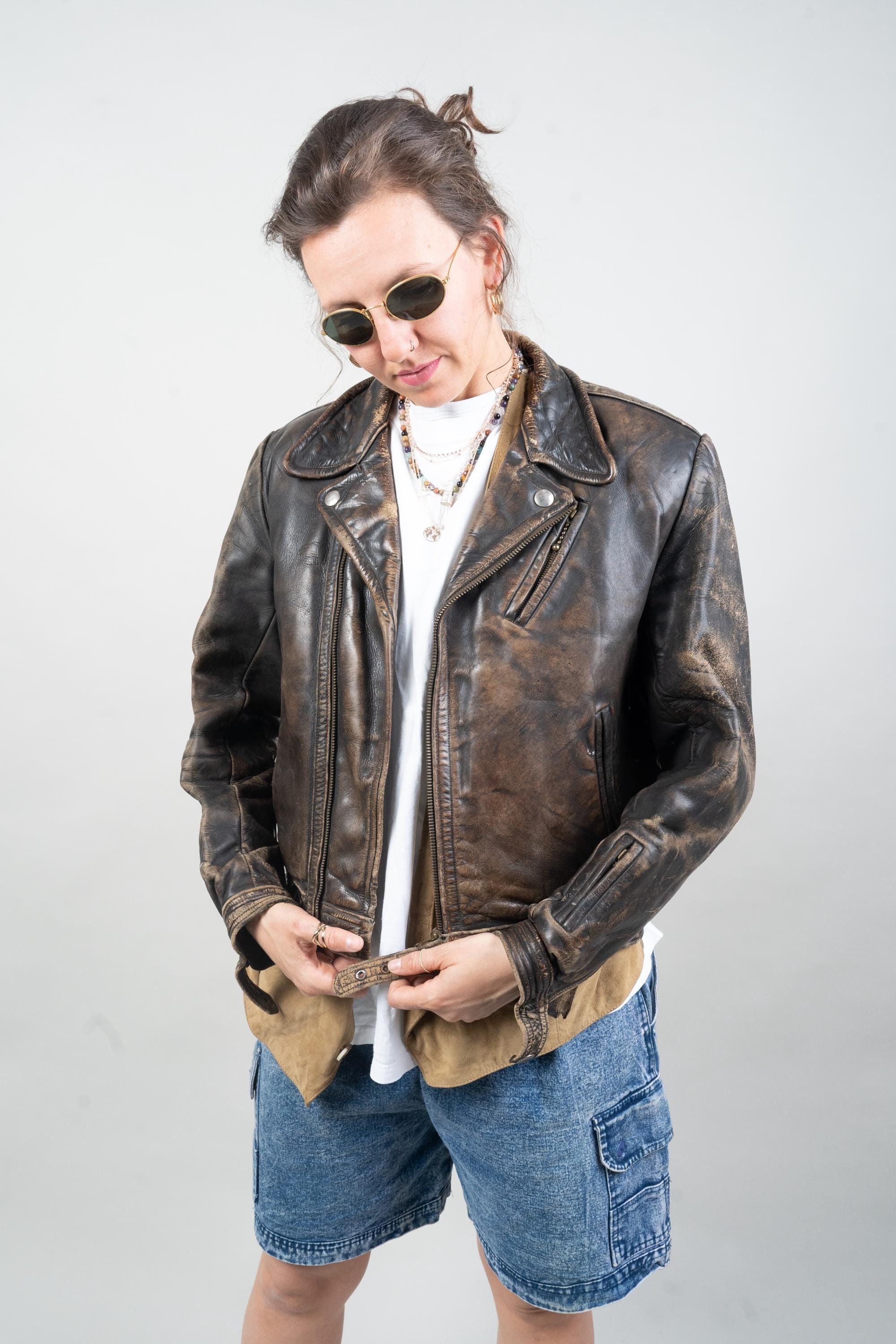 Vintage Leather Jacket Heavy Leather Distressed Jacket