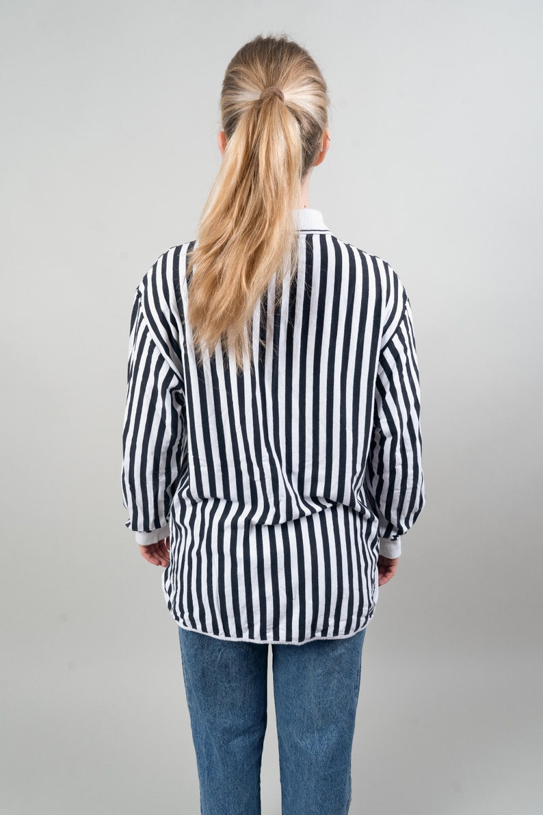 Vintage striped shirt quarter zip black and white striped cotton 80s image 8