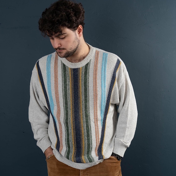 Vintage Beige Sweater Striped Pattern Coogi Style / Carlo Colucci 