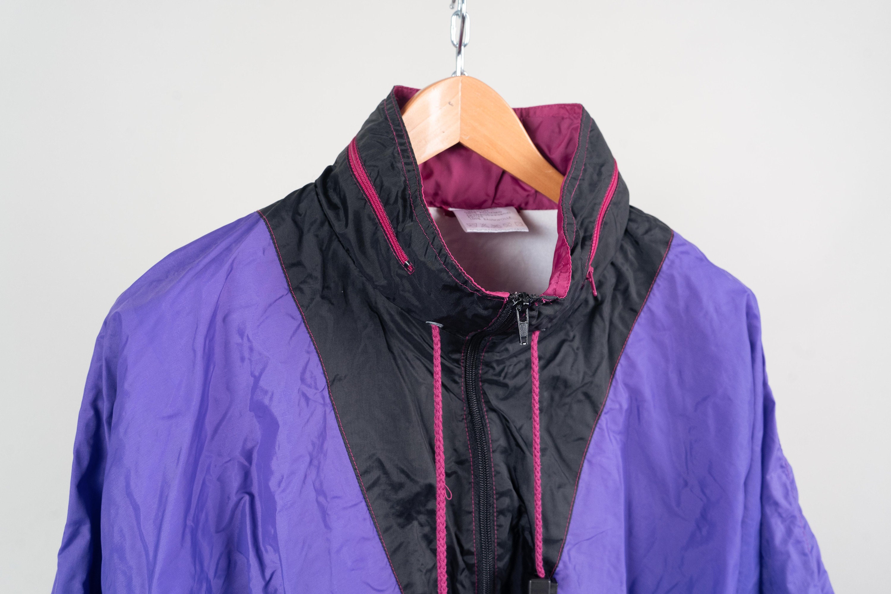 Vintage Windbreaker Jacket Purple and Black Color Block Size