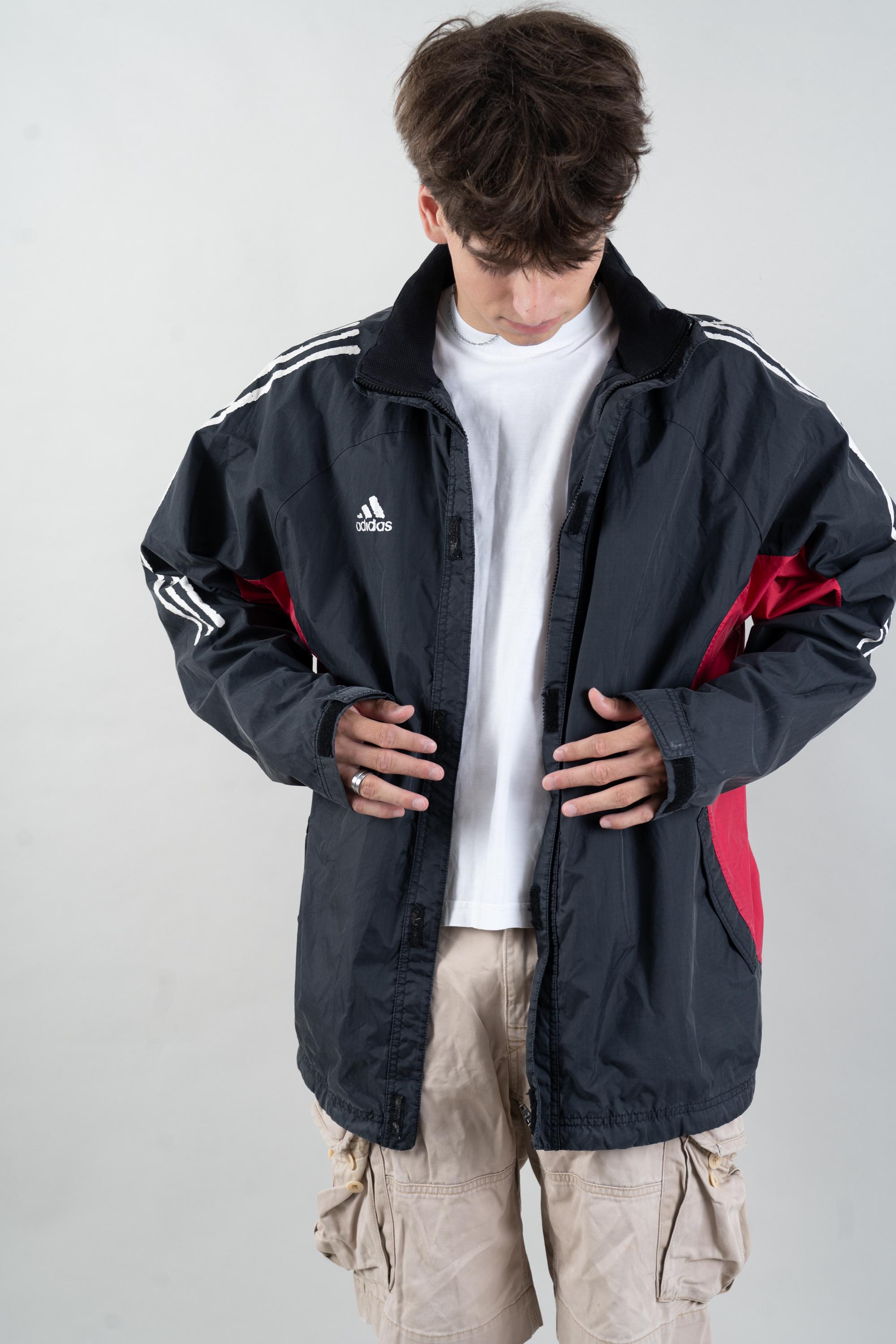 Vintage Adidas Black and Red Windbreaker Jacket Size L - XL 80s