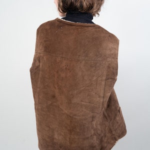 vintage shepherd vest leather wool suede one size crazy pattern navajo 80s 90s imagem 6