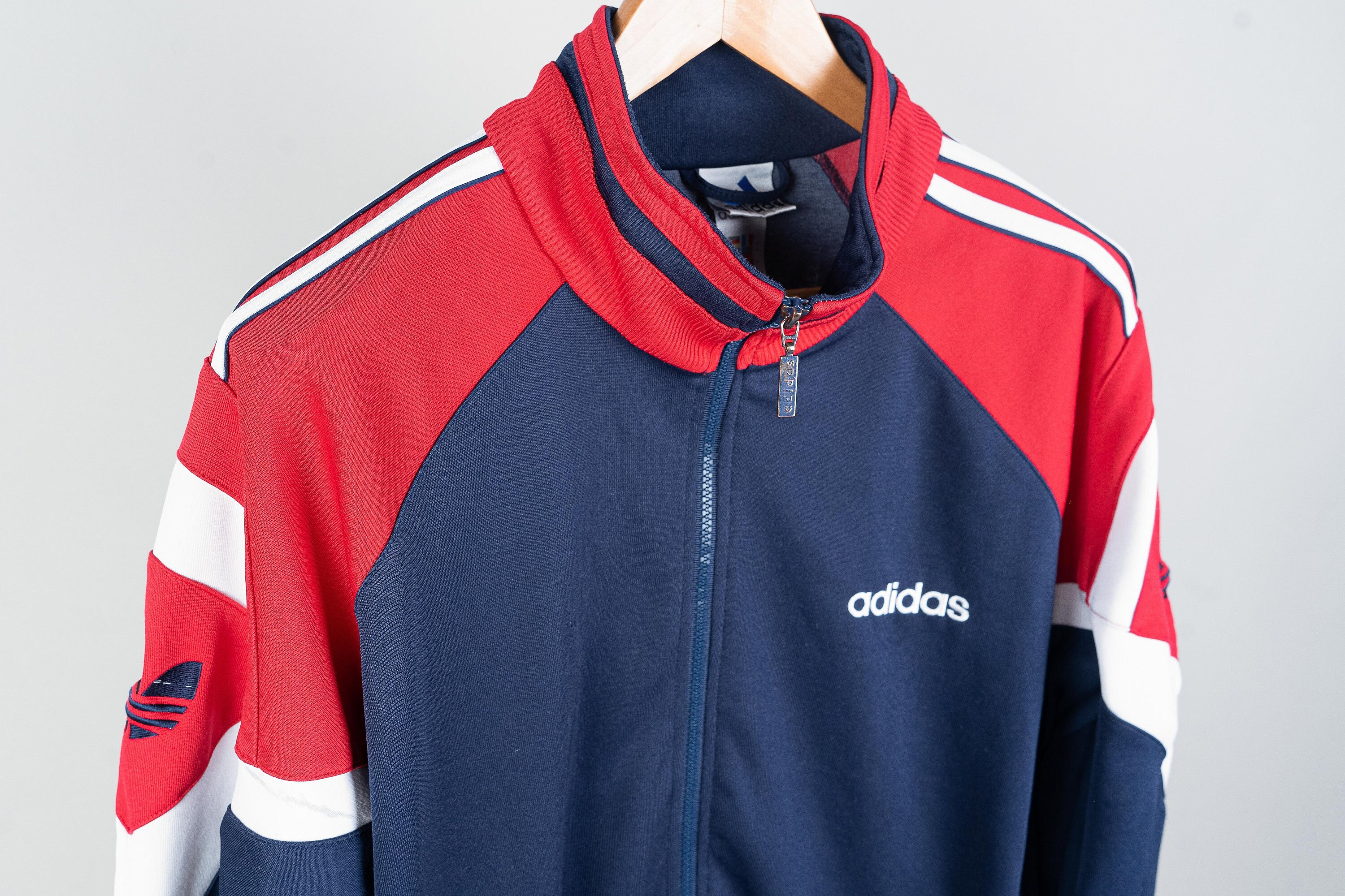 Vintage Adidas jacket red blue color block Size S 80s 90s Etsy