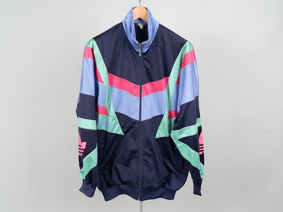 Vintage Adidas Jacket Blue Rainbow Color Block Size XL 80s Vintage Adidas Jacket Blue Rainbow Color Block Size XL 80s