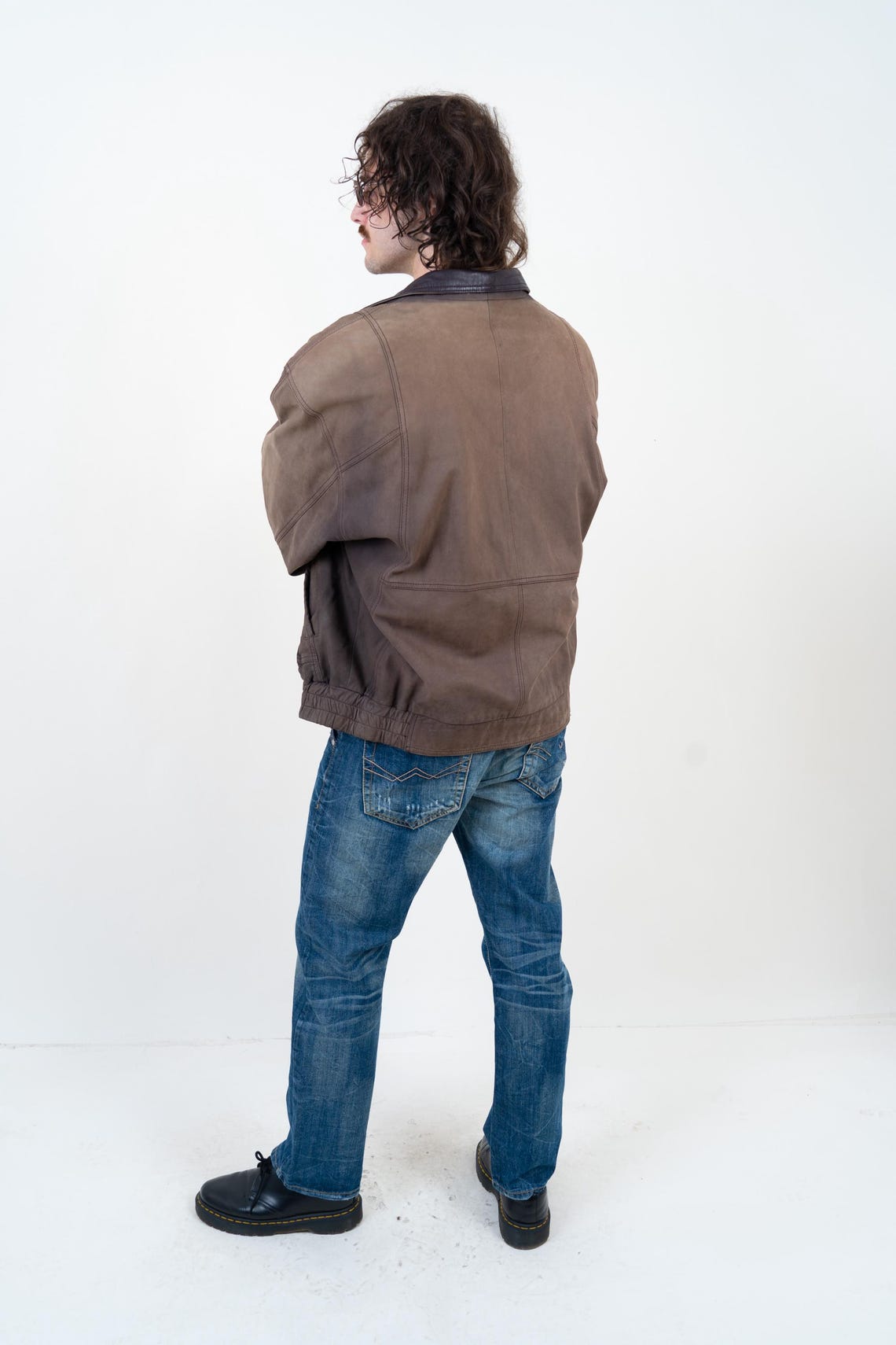 Vintage Lederjacke Herren US L, 80er Jahre Braun Echtleder Bomberjacke Retro Blouson Jacke, foto 4 di 5