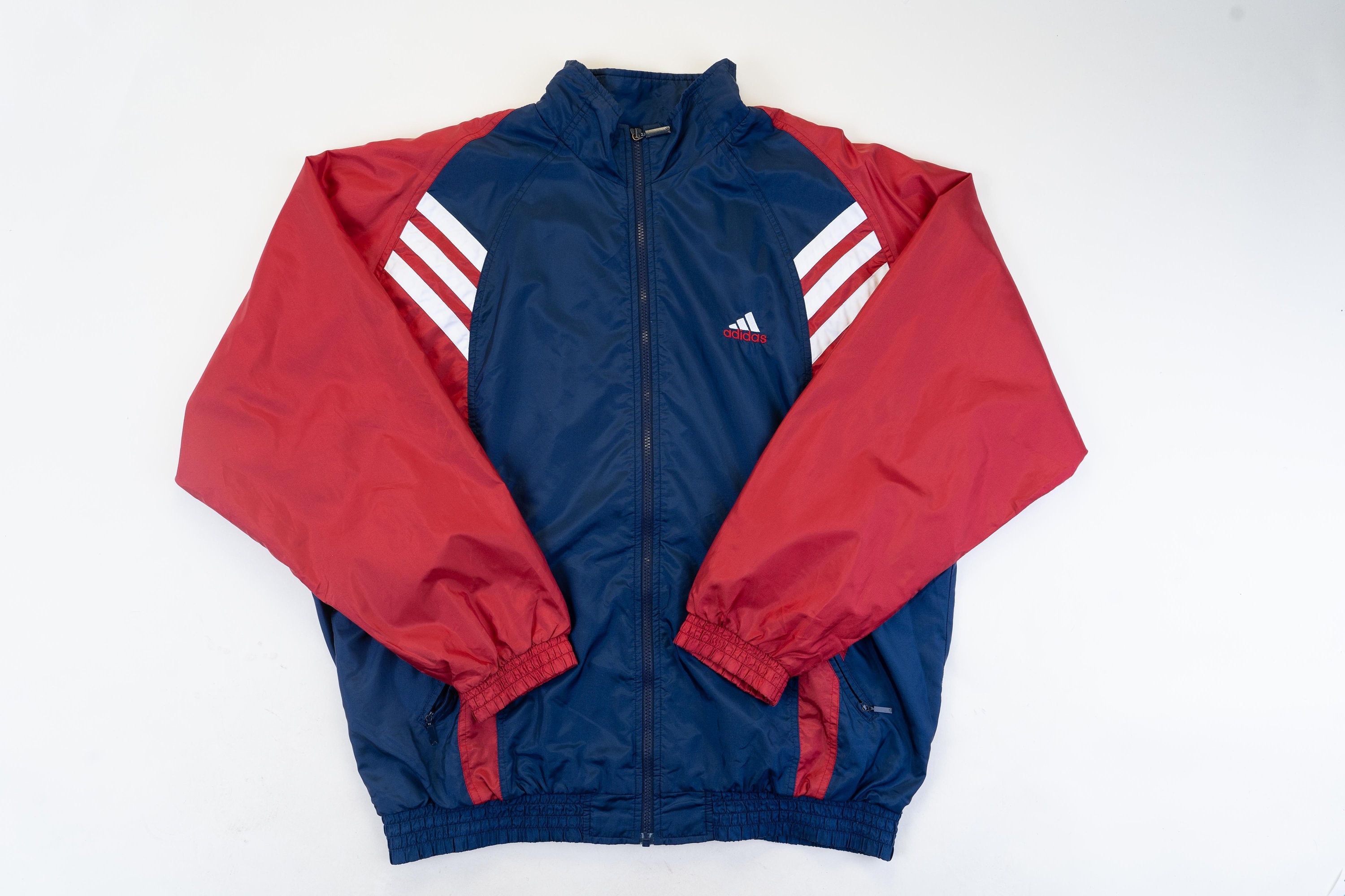 Vintage Adidas Jacket Windbreaker Jacket 90s Blue Red White Three