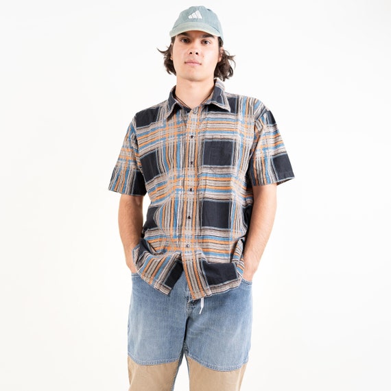 Vintage Cotton Shirt Shortsleeve Check Pattern Size L XL 80s 90s