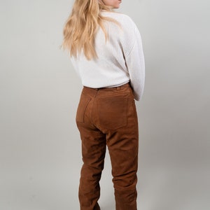 Vintage leather pants brown suede with pockets high waist Size M 80s 90s image 2