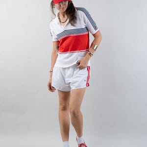 vintage Fila polo shirt 80s white and blue red striped pattern Size S cotton unisex gender neutral nona, nona clothing, vintage,  vintage online shop, gender neutral, vintage for men, vintage for woman, 80s aesthetics, 90s aesthetics, vintage berlin,