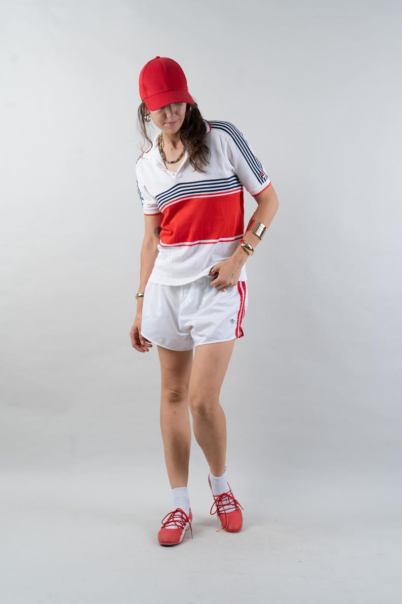 vintage Fila polo shirt 80s white and blue red striped pattern Size S cotton unisex gender neutral nona, nona clothing, vintage,  vintage online shop, gender neutral, vintage for men, vintage for woman, 80s aesthetics, 90s aesthetics, vintage berlin,