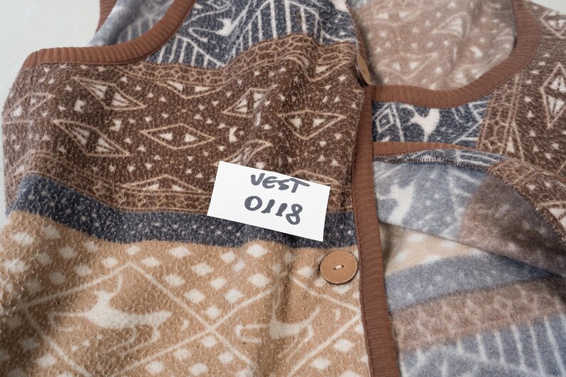 vintage shepherd vest wool one size brown crazy pattern navajo 80s 90s image 9