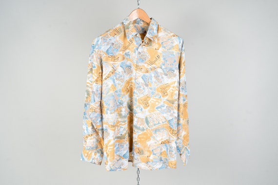 Size M vintage shirt cotton button up crazy patte… - image 1