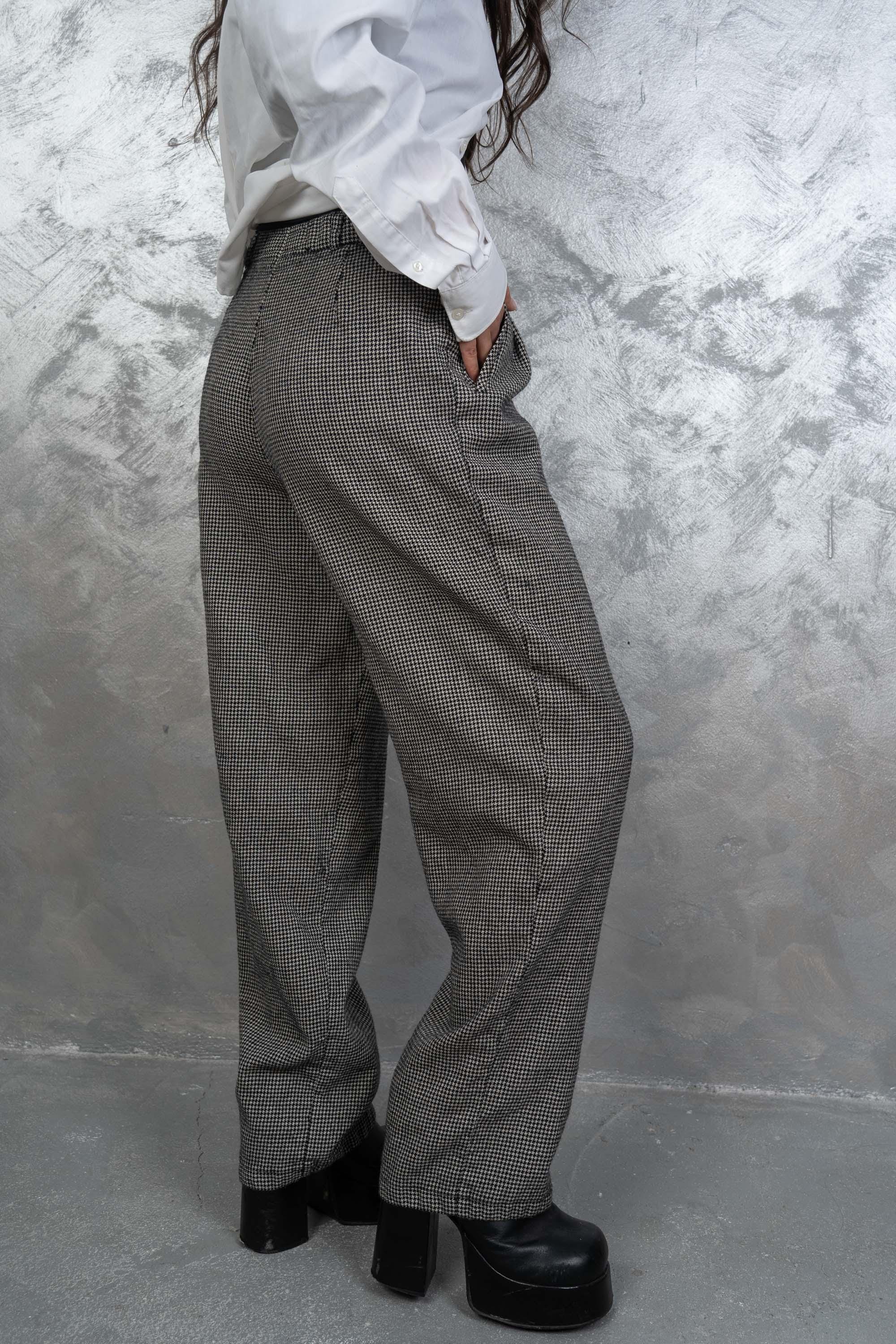 Thick Wool Blend Straight Leg Pleated Trousers/ High Waisted