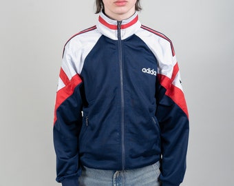 Vintage Adidas Jacket Red Blue Color Block Size S 80s 90s